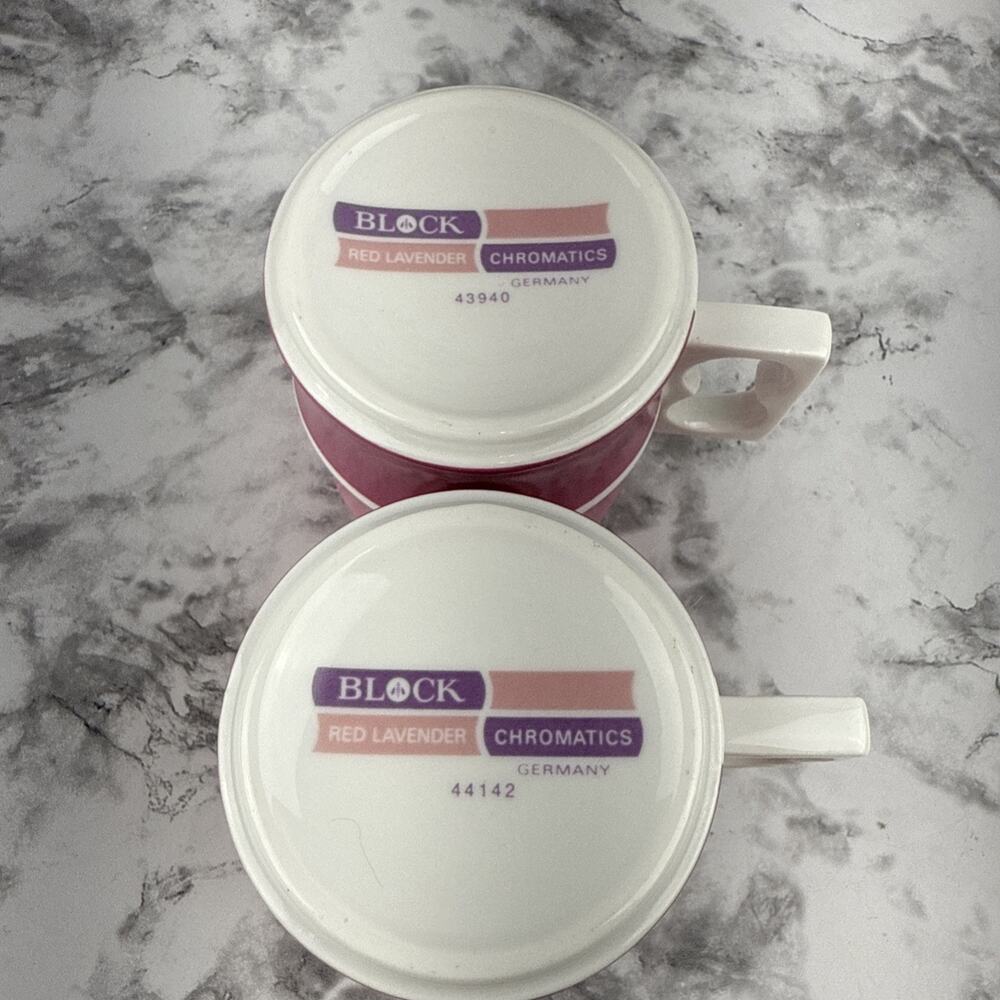 Vintage Block Chromatics Red Lavender Set of 2 Tea Coffee Cups Germany - Picture 8 of 10